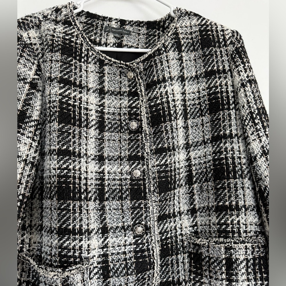 Adrianna Papell Tweed Black & White Jacket - Picture 2 of 6